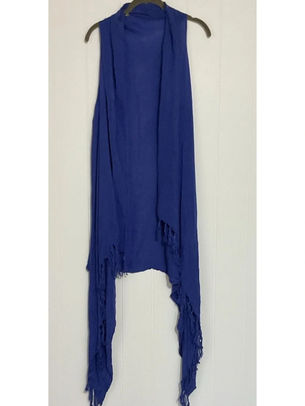 One World Blue Solid Rayon Knit Fringe Rectangle Scarf Wrap for Women